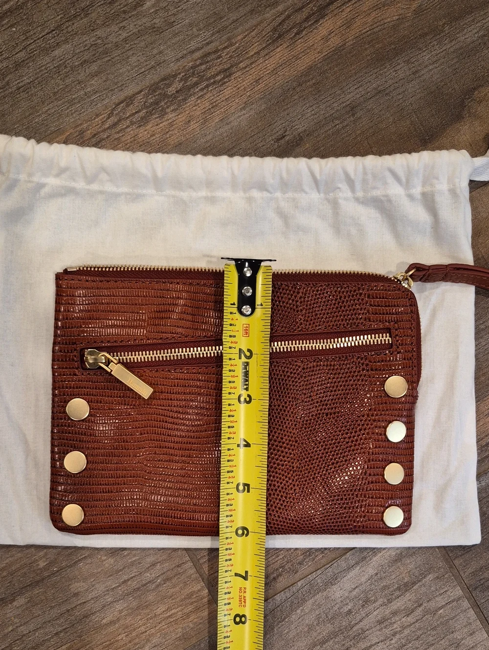 Hammitt Nash Redwood Lizard Leather Brushed Gold Clutch Wristlet Crossbody Bag